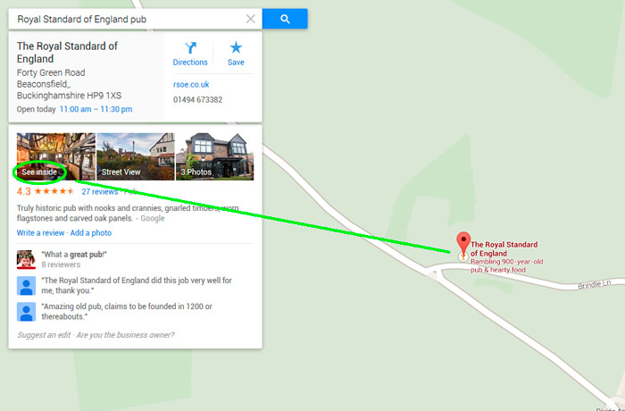 Google Map's See Inside Business View Example using the Royal Standard of England's virtual tour.
